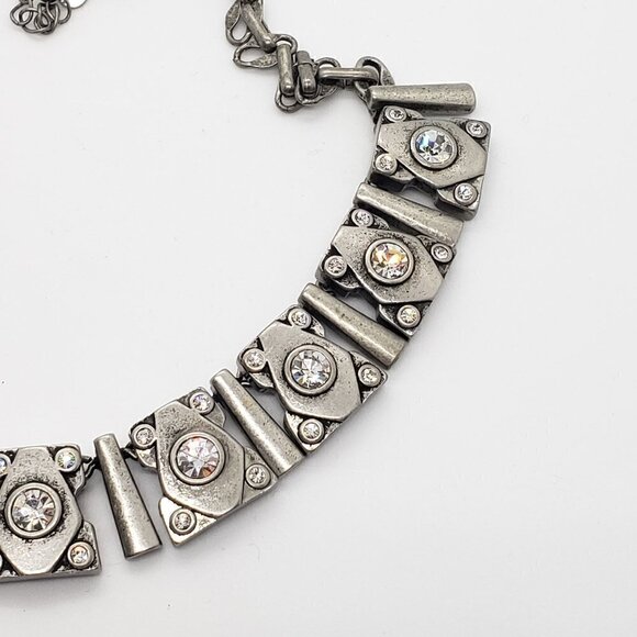 Lia Sophia * Pewter & Crystal Choker Necklace - Picture 2 of 6